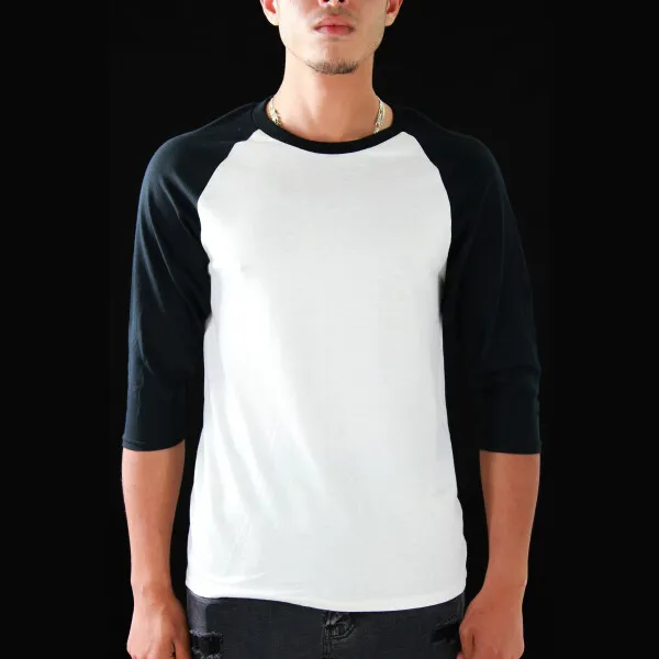 [GILDAN-BSB-5700-WHT-M] Gildan Baseball Shirt 5700 White/Navy M